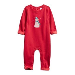 Gap Baby Cozy Fleece Snowman Winter One-Piece Jumpsuit